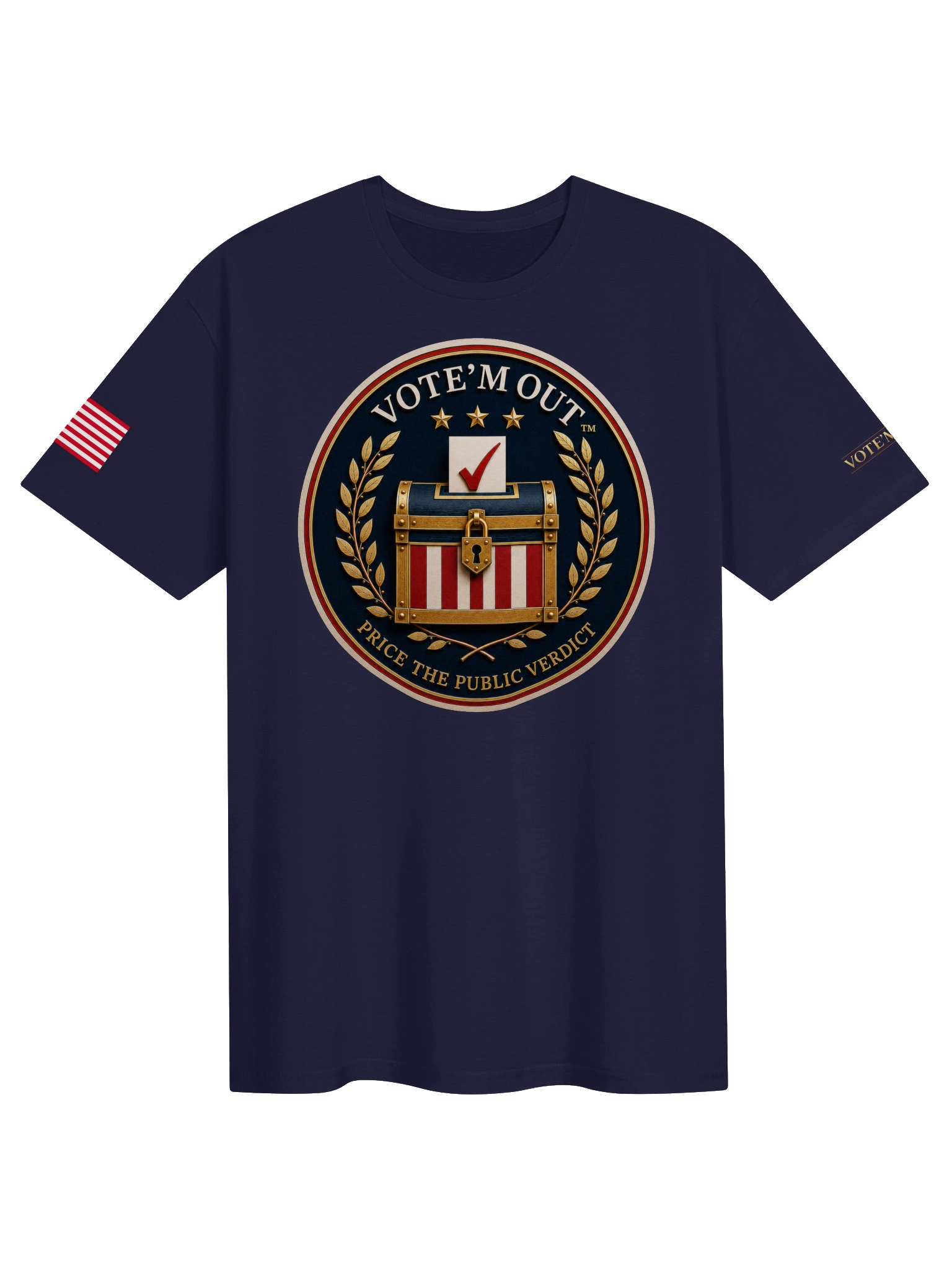 VOTE'M OUT™ Price the Public Verdict T-Shirt in navy blue